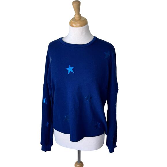 Michael Lauren Star Foil Travis Crop Pullover Color: Deep Blue Size SMALL - Picture 3 of 14